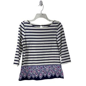 Lilly Pulitzer Waverly 3/4 sleeve navy & white stripe top size Small #34-1950